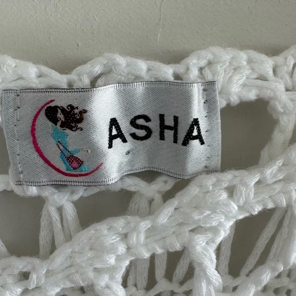 ASHA Crochet Knit Boho Fringe Tunic Handcrafted Look Beach Festival Cover Up S - Picture 5 of 5